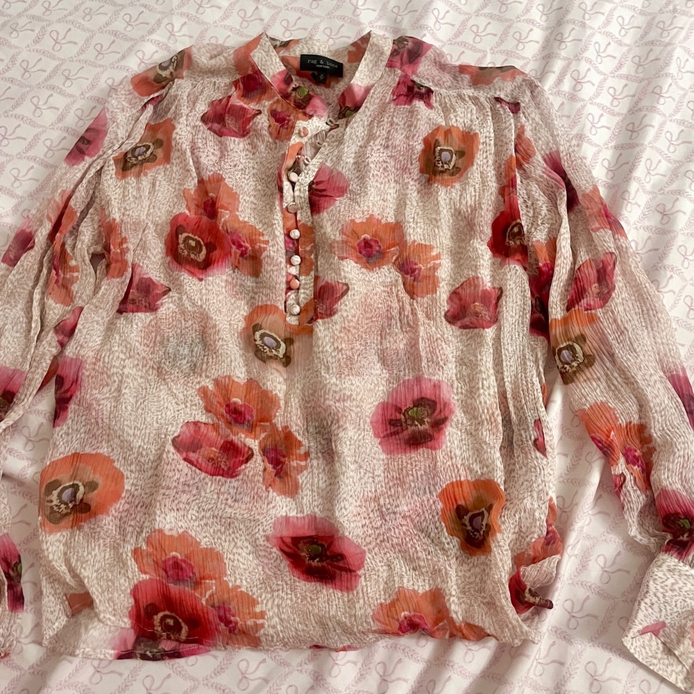 silk floral top- Carla blouse by Rag & Bone pink and orange floral multicolor